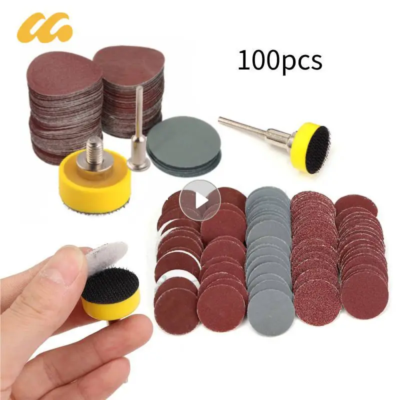 100 Pcs Set 1 Inch Wet&Dry Sandpaper Sanding Disc Hook Loop With Sanding Pad For Car Headlight Repair Wood Glass Stone Sanding