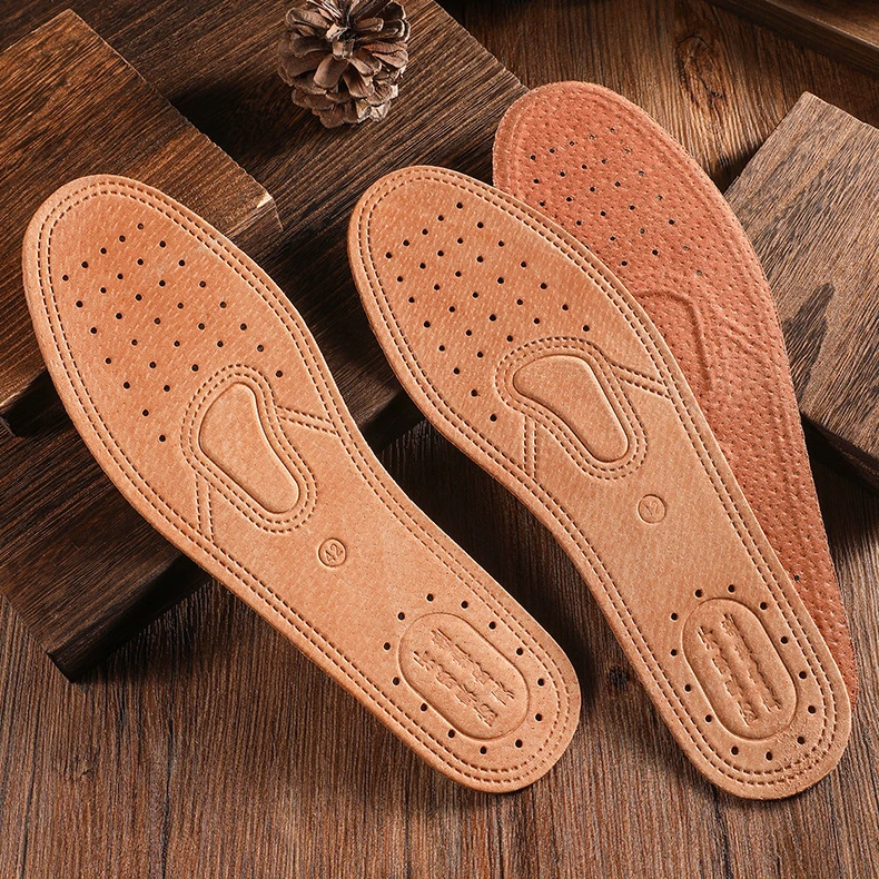 1 Pair Cowhide Insoles Shoes Boots Shoe Inserts Soft Breathable Deodorant Anti-slip Template Shock Absorbing Insoles Sole