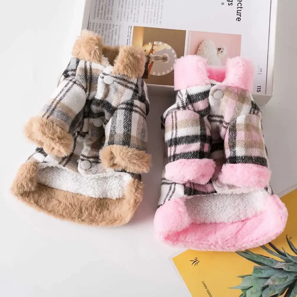 Ropa de invierno para perros pequeños, ropa cálida con rejilla y Cuello de piel, trajes de algodón para mascotas, abrigo de Bulldog Francés, chaleco, Chihuahua