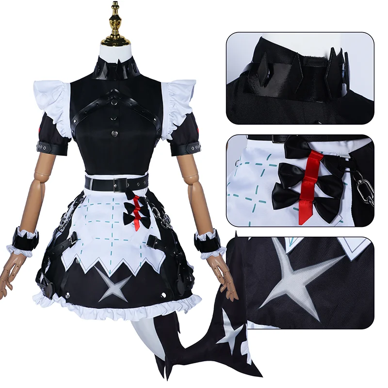 Zenless Zone Zero Ellen Joe Cosplay Costume Maid Outfit Lolita Dresses Black Tail Prop Full Set Hallowen Party for Adult Girls