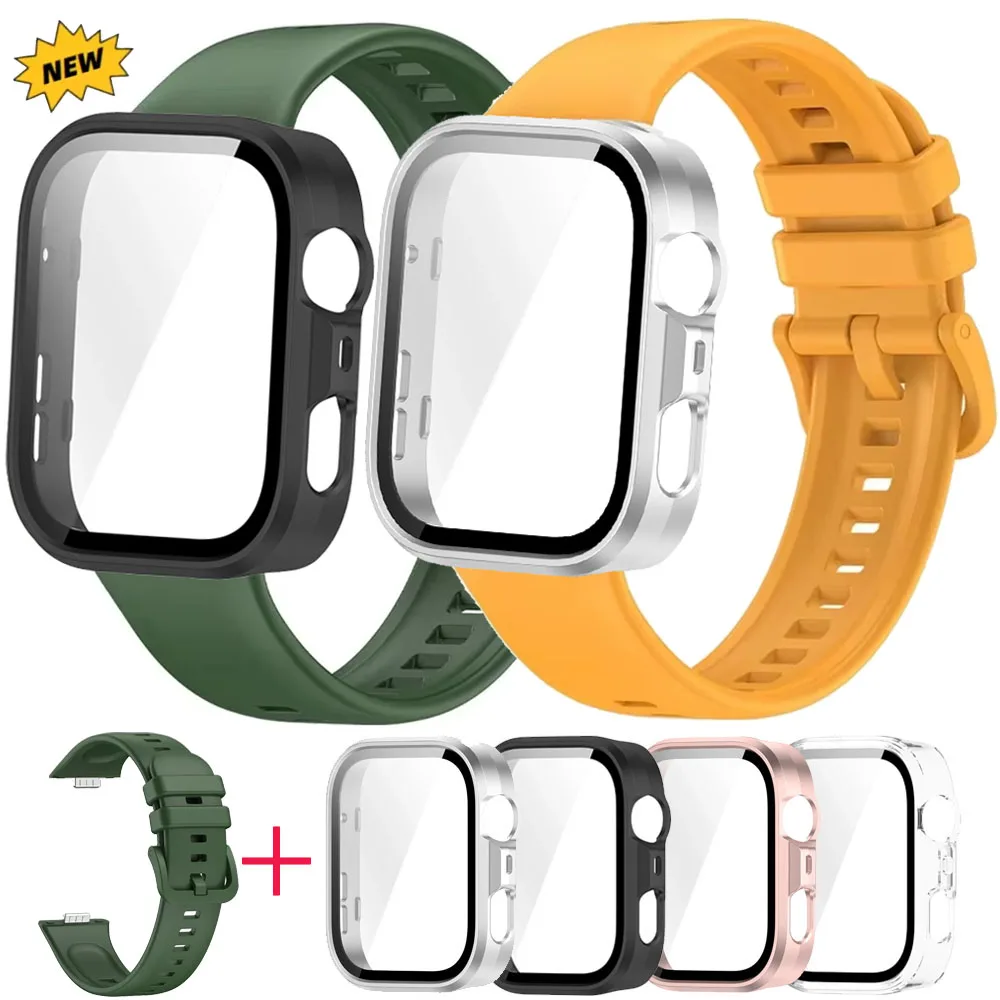 Silicone Strap+PC Case for Huawei Watch Fit 4 3 HD Tempered Glass Shell Colored Buckle Bracelet Huawei Watch Fit 4 4 Pro Correa
