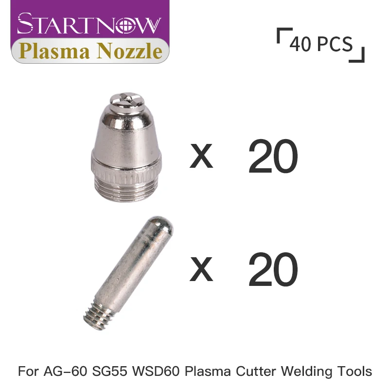 Startnow Plasma AG60 Nozzle Electrode Consumables 20Sets/Lot WSD60 For SG55 Torch CNC Plasma Cutters