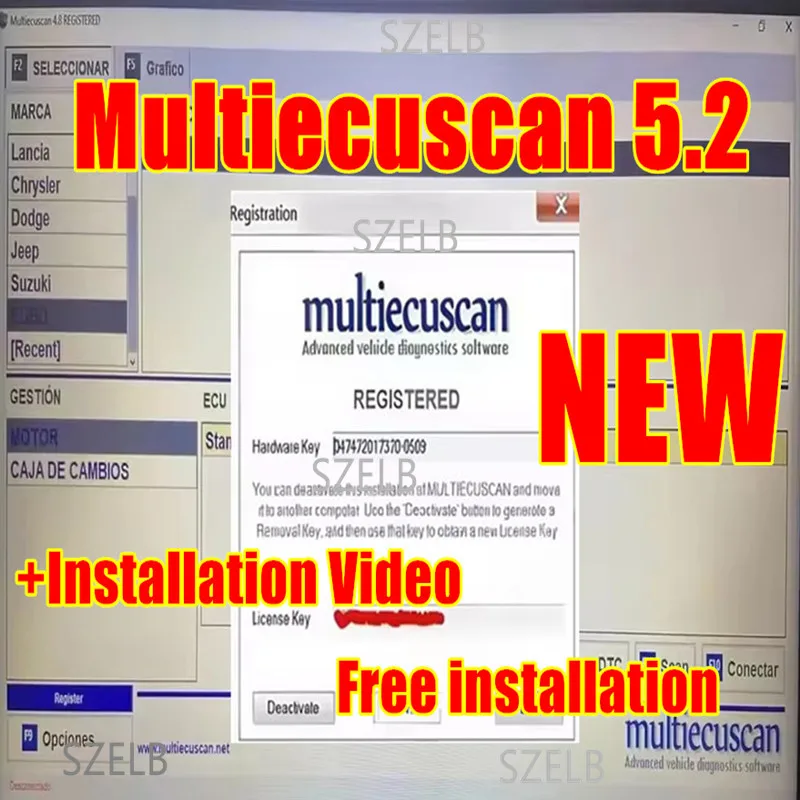 Multiecuscan V5.2 for Fiat/Chrysler/Dodge/Jeep/Suzuki Scanner Software Work for ELM327 Flat Adapter Registered Unlimite