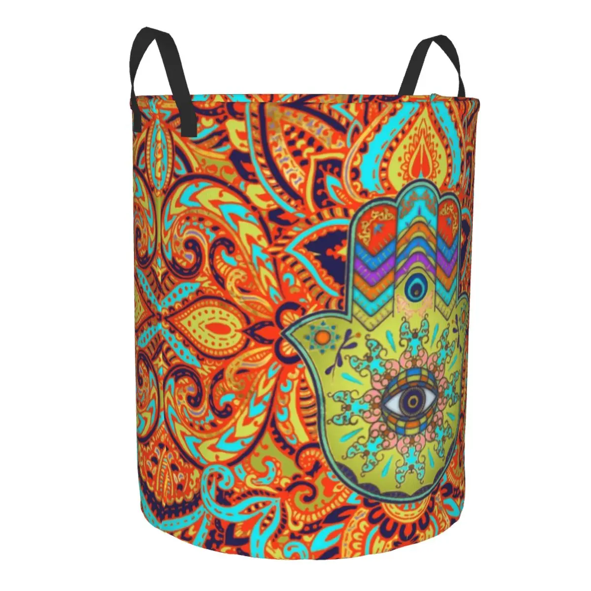 Colorfull Hamsa Hand Laundry Basket Collapsible Hand Of Fatima Clothes Hamper for Baby Kids Toys Storage Bag