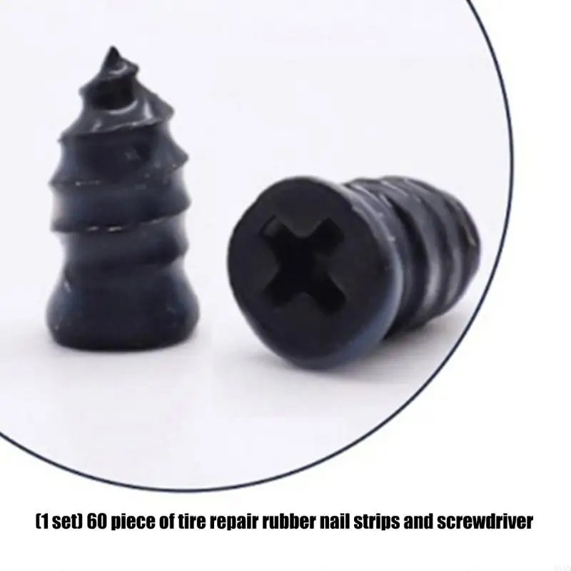 

2025 Новый набор из 60 резиновых заглушек для ремонта шин с отверткой для быстрого экстренного заделывания проколов во время по