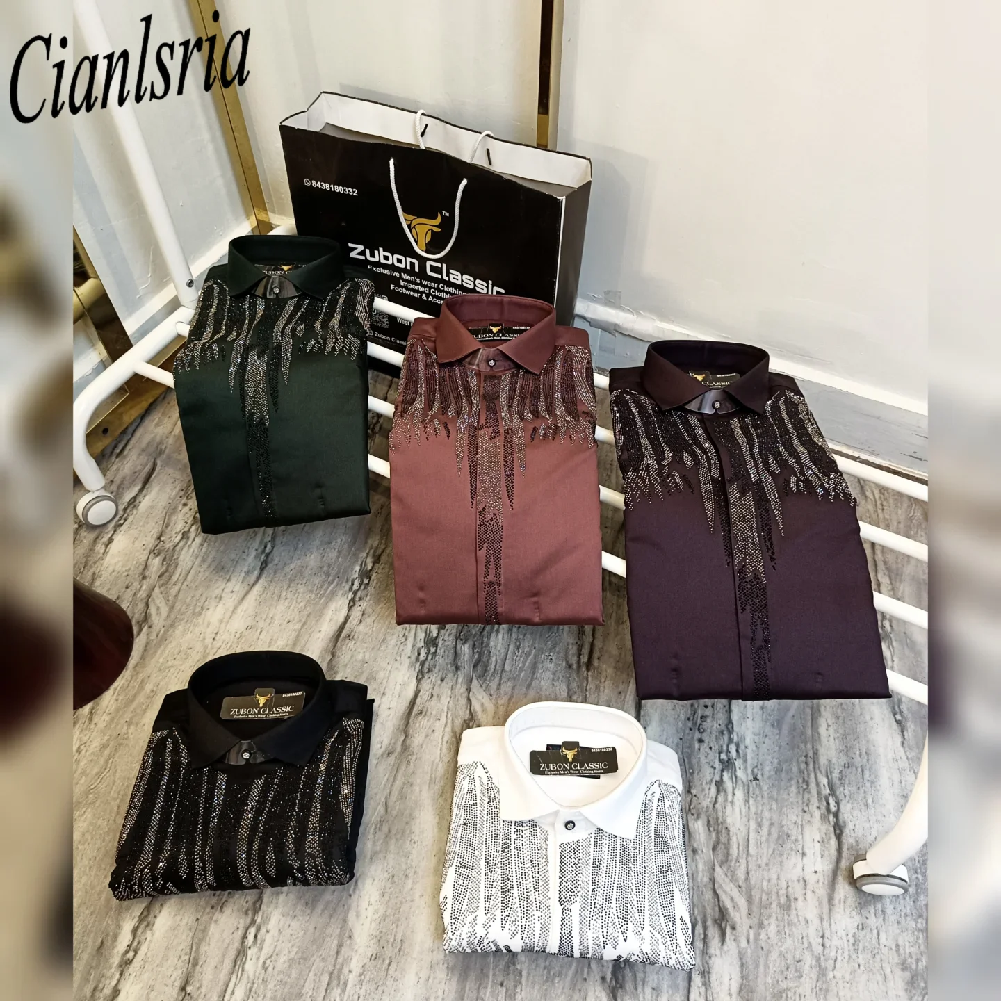Men Formal Party Wear Shirt - 남성용 럭셔리 V자형 그라데이션 라인스톤 긴팔