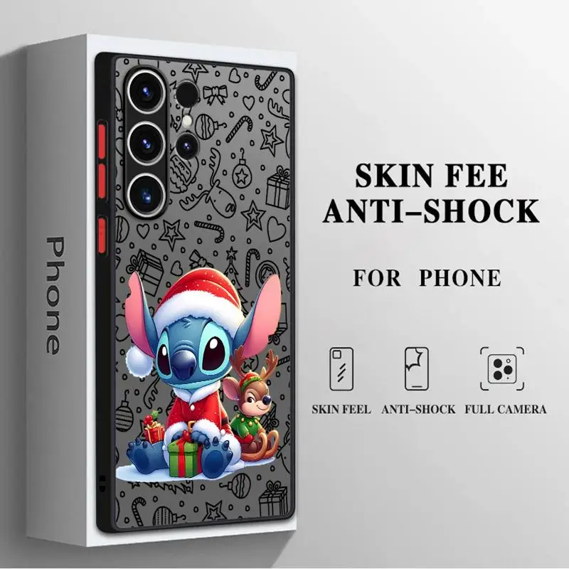 Disney Cute Stitch Christmas Clear Matte Phone Case for Samsung Galaxy S24 Ultra S23 S22 S21 S10 Plus S20 FE Note 20Ultra Cover