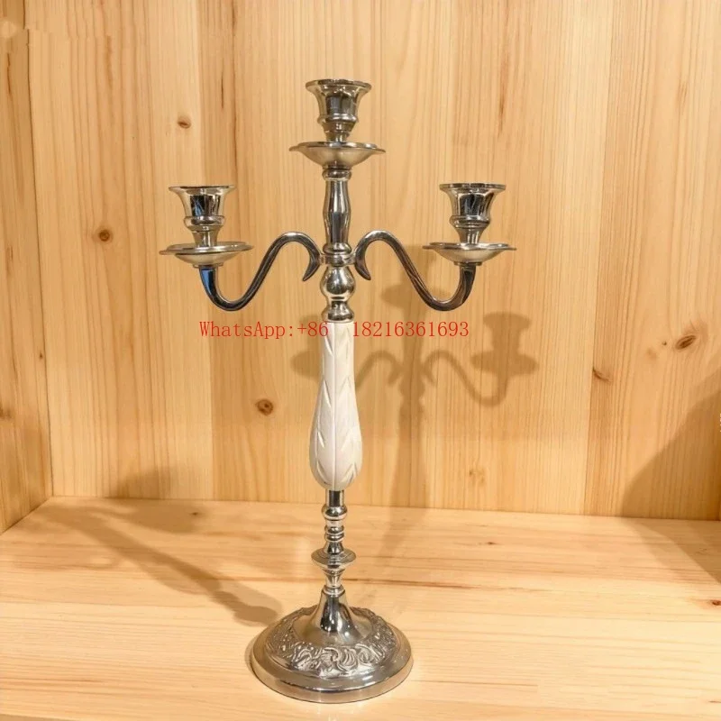 2026GOOD Light Luxury Silver Three-headed Candle Holder Ornament Clubhouse Hotel Candle Holder