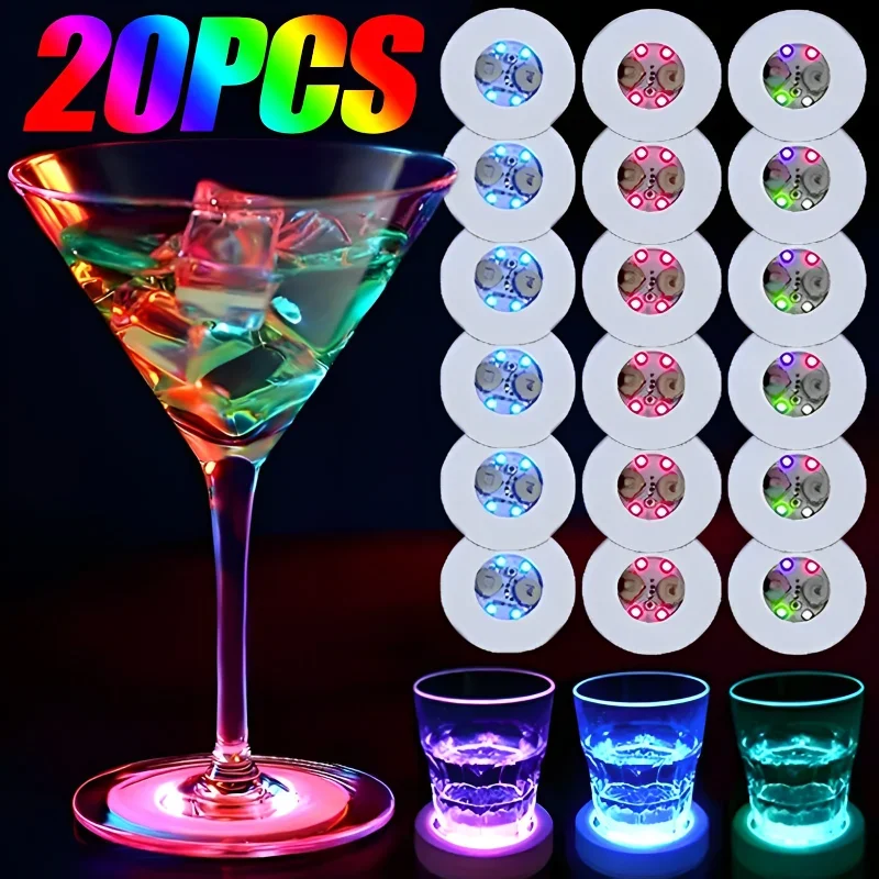 20/1PCS LED Coaster Luminous Bottle Stickers Lights 6cm Lamps for Xmas Bar KTV Wedding Party Cocktail Drink Cups Vase Decor