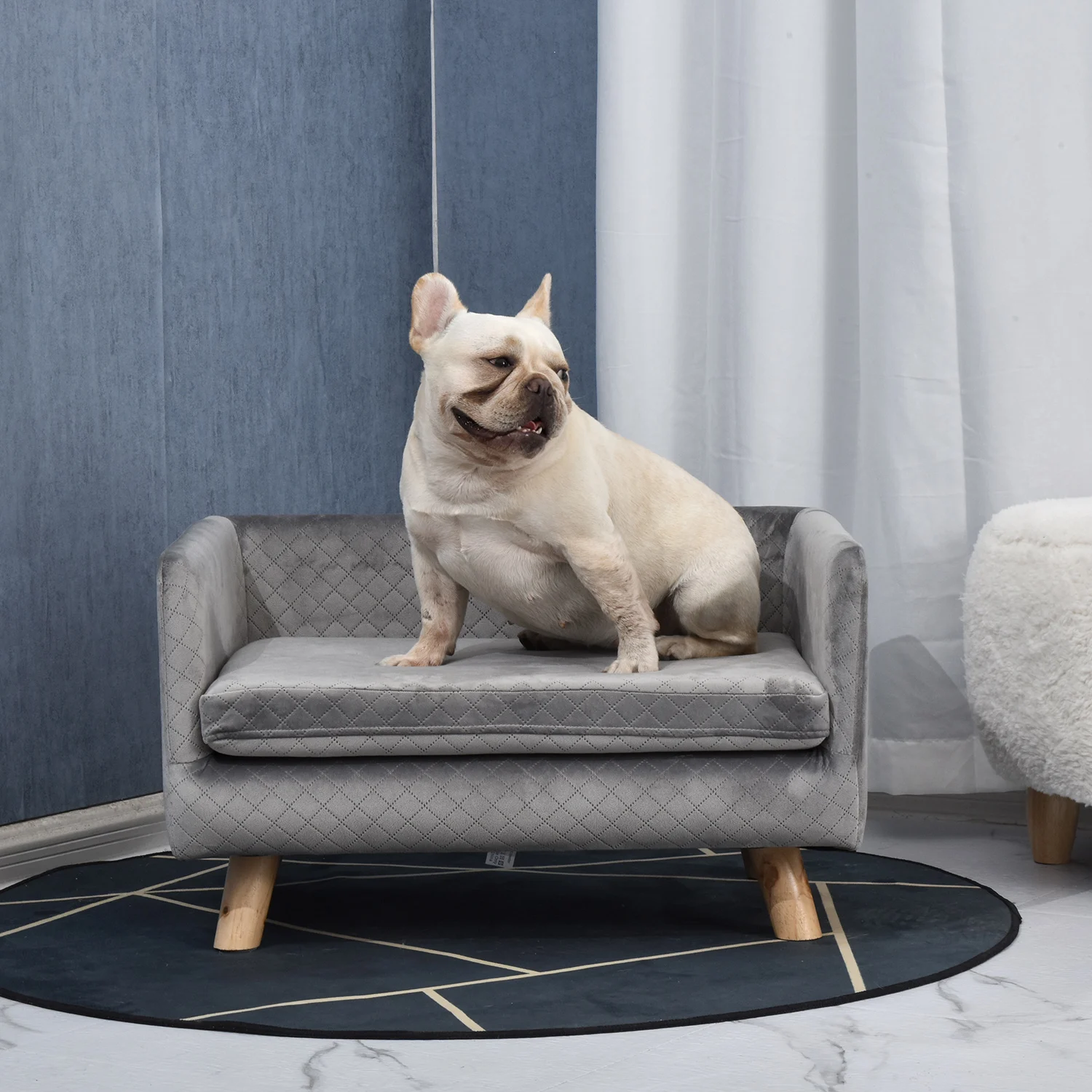 PawHut Couch hondenbed hondenkussen in Scandinavische stijl met zachte poten in gedempte, massieve kleur. 64x45x36 cm grijs fluweel