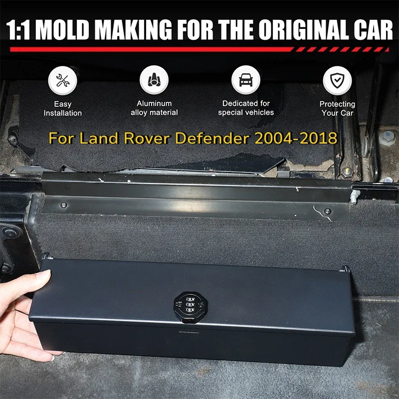 Car Front Seats Rear Lower Safe Deposit Box For Land Rover Defender 2004-2018 Aluminum Alloy Black Interior Car Accessories