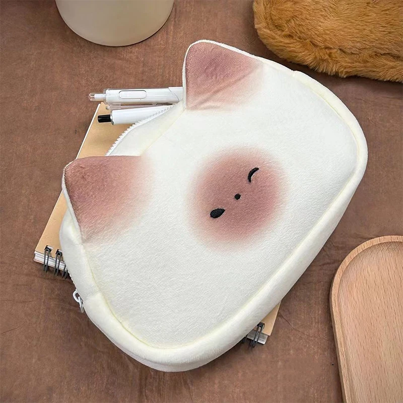 Cute French Toasted Pen Bag Plush Large Capacity Student Pencil Case Multi-function Funny Stationery Storage Bag Organizer