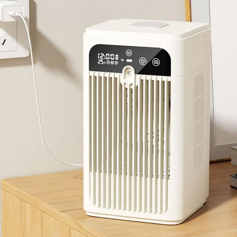 Digital Display Desktop Humidifying Fan Safety Lock Clock Temperature Silent Spray Fan 2-Speed Adjustment Rechargeable