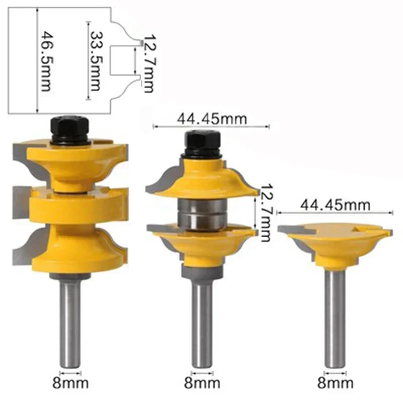 3pcs 8mm 12mm Shank Entry Interior Tenon Door Router Bit Set Ogee Matched R&S  Bits Carving for Wood