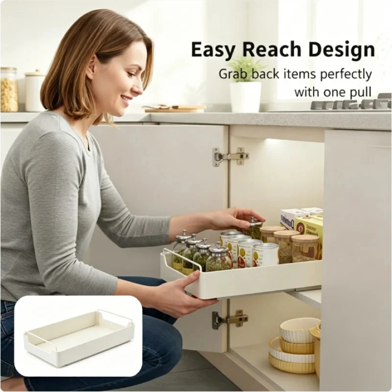 

Drawer Type Spice Organizer Tray Pull Out Kitchen Storage Rack with Slide Rails Cabinet Pantry