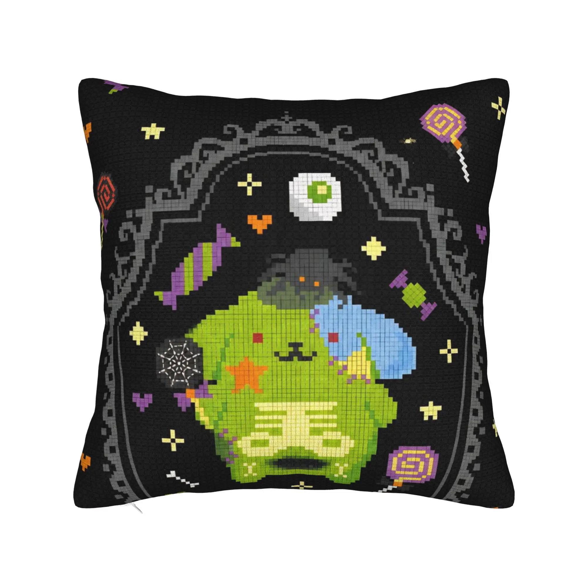 Halloween Witch Pompompurins Pillowcase Printed Cushion Cover Decorations Pixel Art Pumpkin Throw Pillow Case Cover Car Zippered