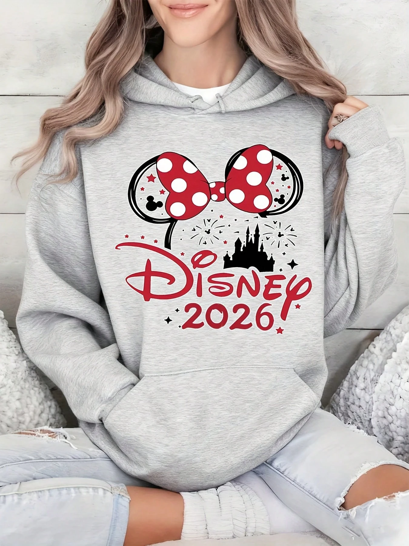 

Женская толстовка с капюшоном Disney 2026, осенне-зимняя флисовая толстовка с капюшоном, уличная одежда унисекс, свободная повседневная одежда большого размера