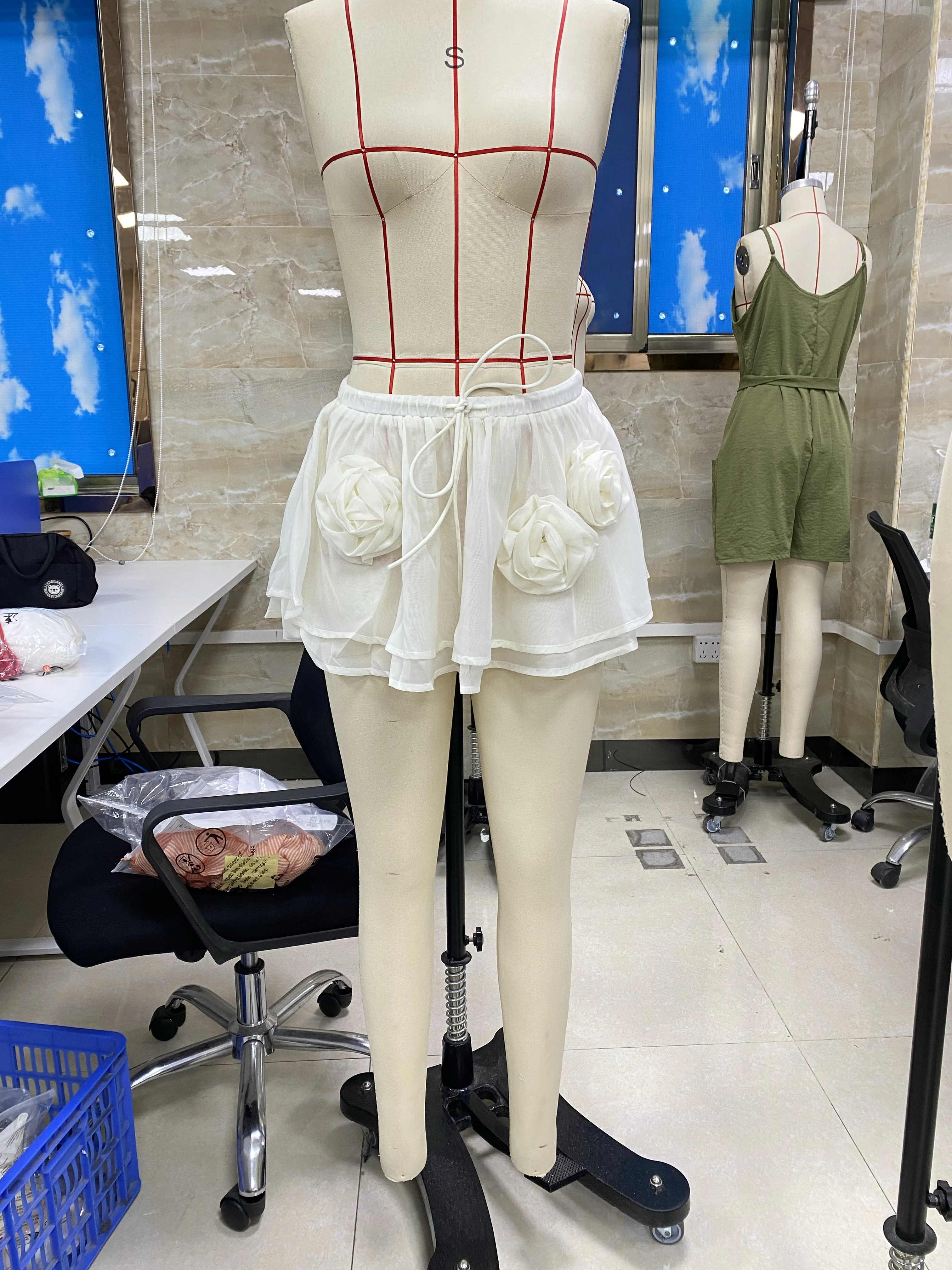 

Women Mini Skirt Elastic Waist Flowers See-through Layered Skirt Summer Skirt Clubwear