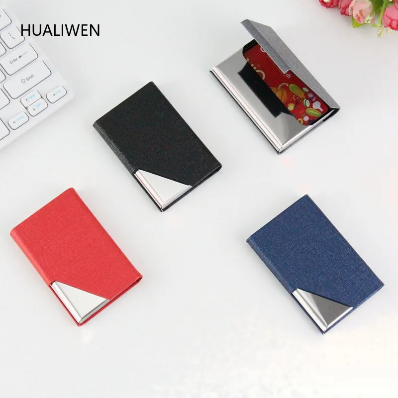 Genuine Leather Stainless Steel Business Card Holder Large Capacity Metal Case