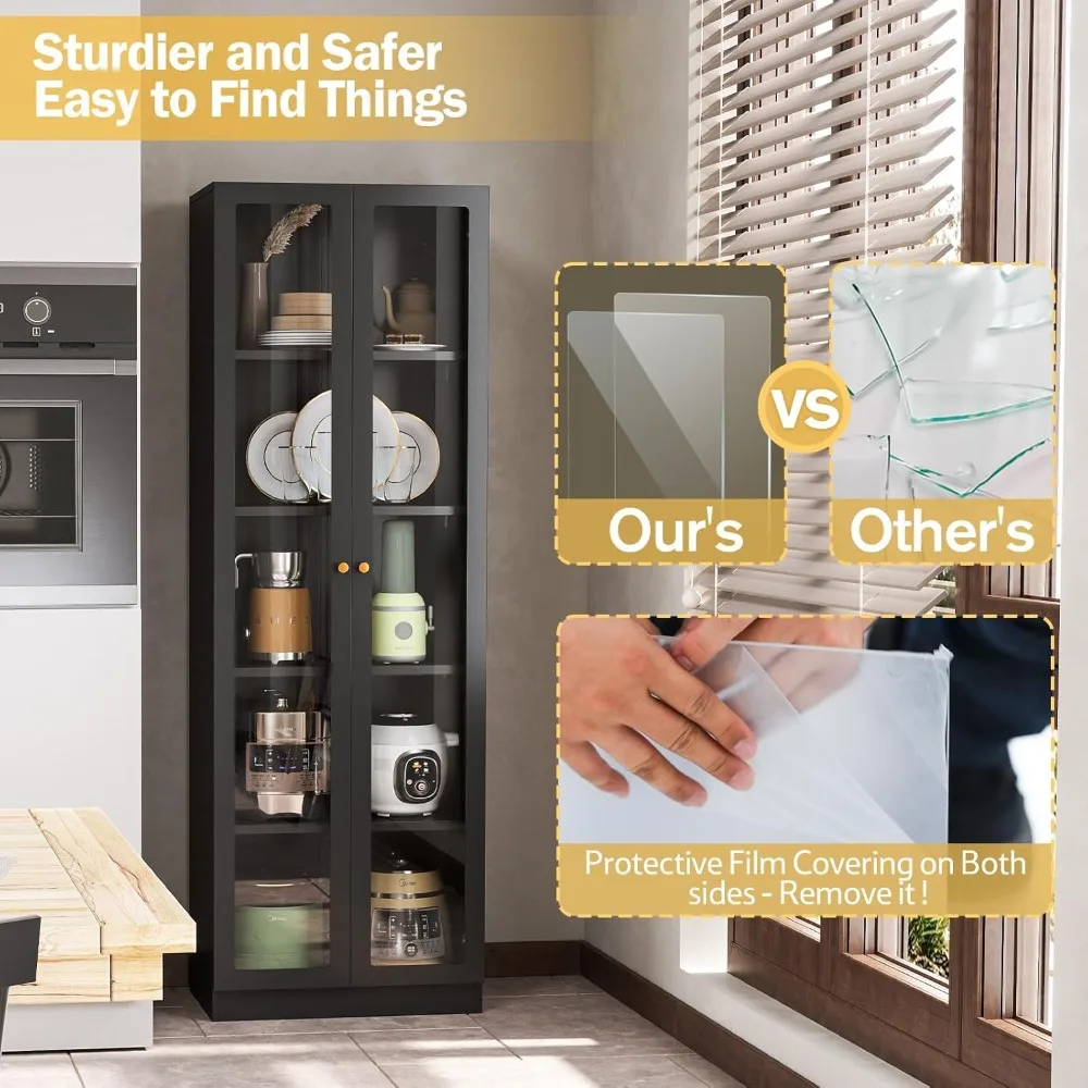 خزانة عرض معدنية ذات رف قابل للتعديل للمقتنيات، رف كتب أسود من 5 طبقات