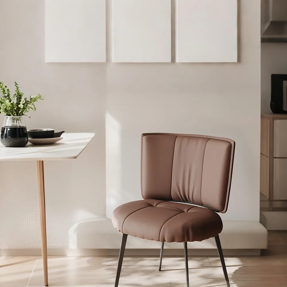 ترقية مجموعة كراسي تناول الطعام مكونة من 4 قطع، كرسي مطبخ حديث من جلد الليتشي، مقعد دائري مريح، مسند ظهر مرتفع منجد #5