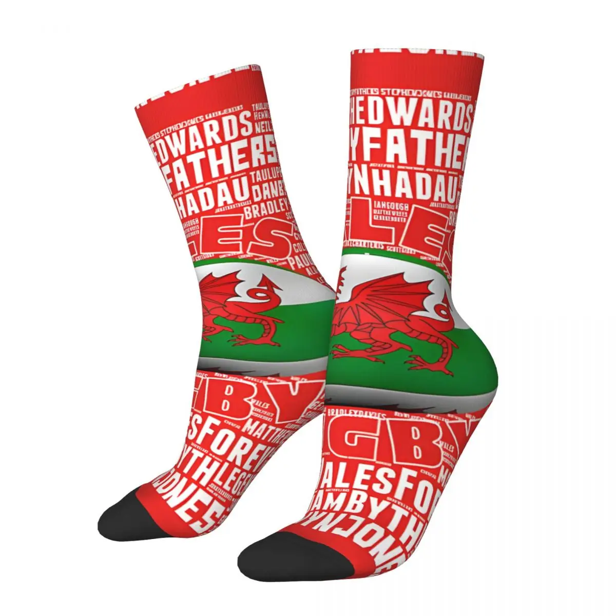 Retro Wales Rugby Legends Men's compression Socks Unisex Street Style Pattern Printed Novelty Crew Sock