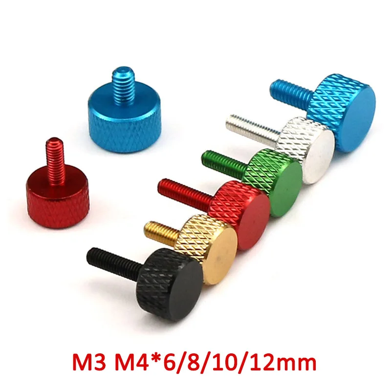 

5pcs/Lot M3 M4*6/8/10/12mm Colourful Aluminum Knurled Hand Tighten Thumb Screw Computer Case Modification DIY Bolt Anodizing