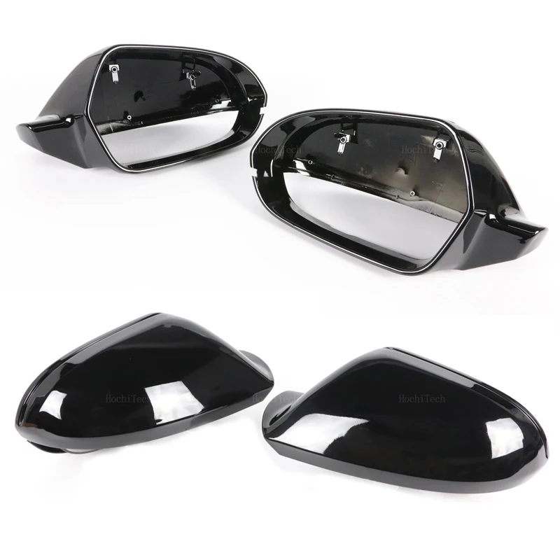 Bright Black Side Mirror Caps For Audi A6 S6 RS6 C7 C7.5 2011 2012 2013-2018 Replacement style Carbon Fiber Mirror Cover Covers