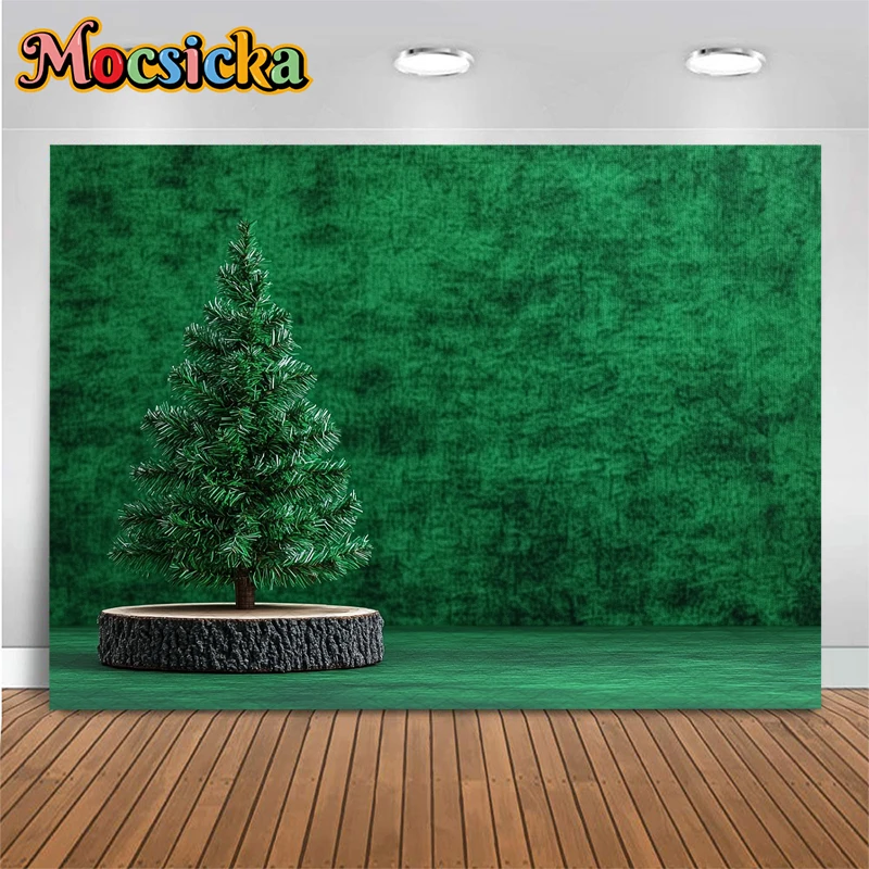 Mocsicka Green Christmas Tree Background Photography Shooting Props Wallpaper Decorations Children Family Party Backdrops Banner