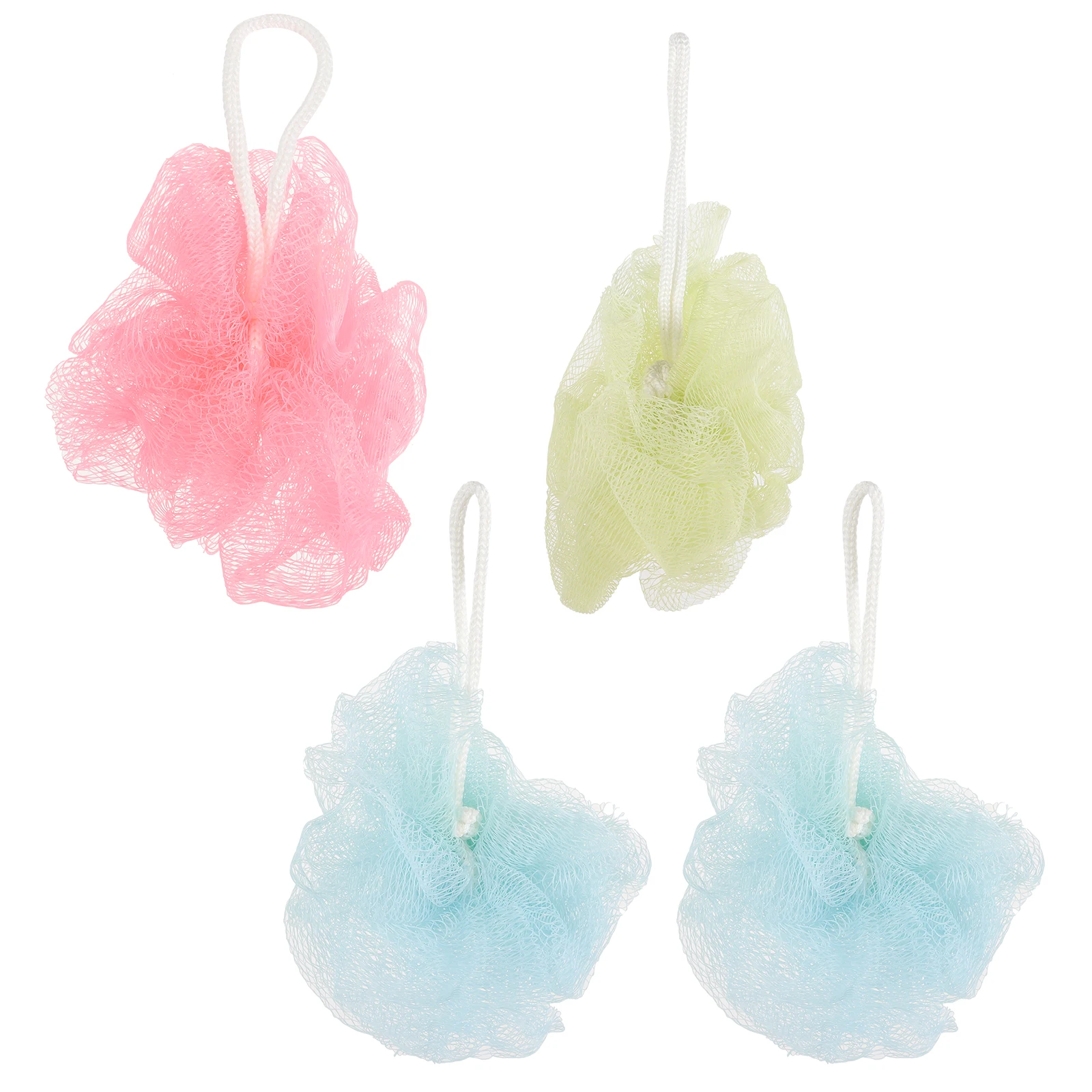 

4Pcs Shower Loofah Sponge Exfoliate Bath Ball Mesh Pouf for Spa Cleansing Smooth Skin with Hang Cord Use with Soap Gel Random