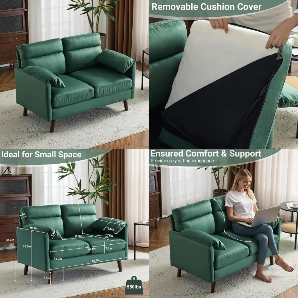 Compact Suede Upholstered Loveseat Sofa, 48.8-Inch Small Couch for Living Room, Cozy Seating Love Seat for Small Spaces