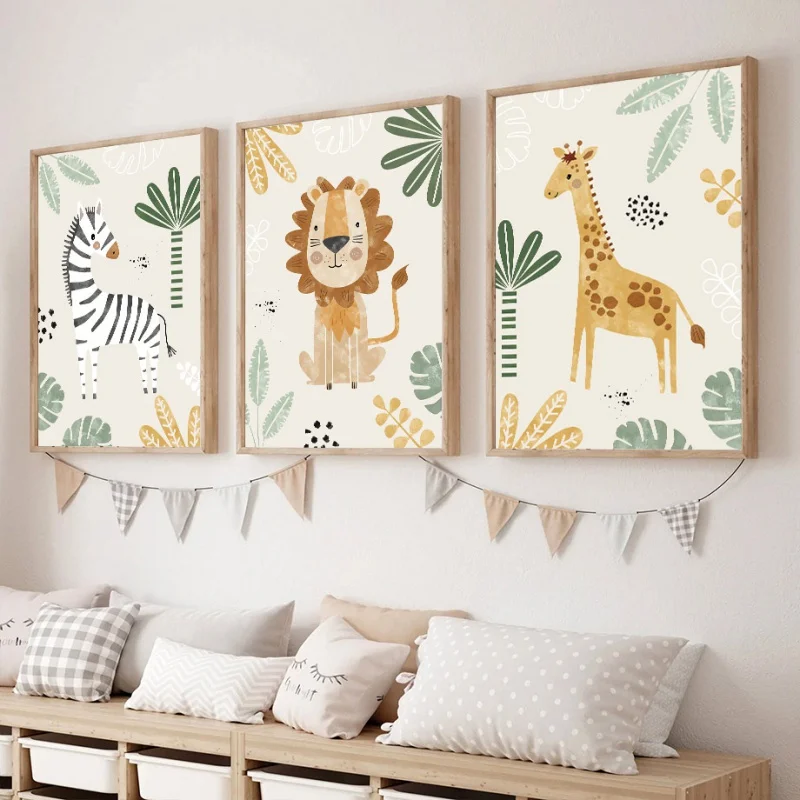 Lion Canvas Painting Giraffe Zebra Animal Wall Art Nordic Poster And Printed  Baby Room Decoration