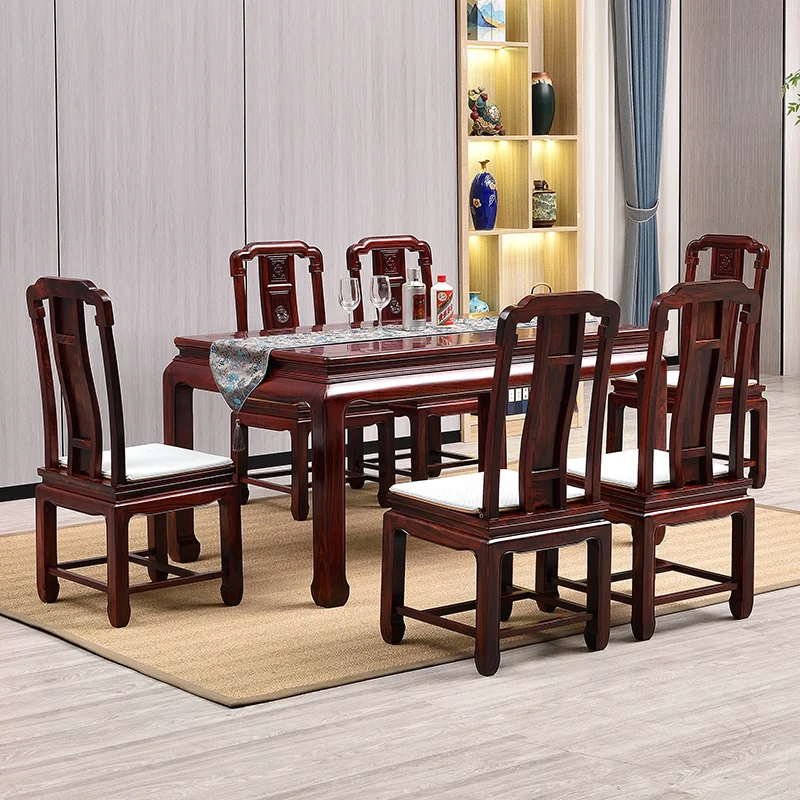 Dongyang mahogany furniture Indonesia blackcurrant dining table broad-leaved Dalbergia rectangular dining table