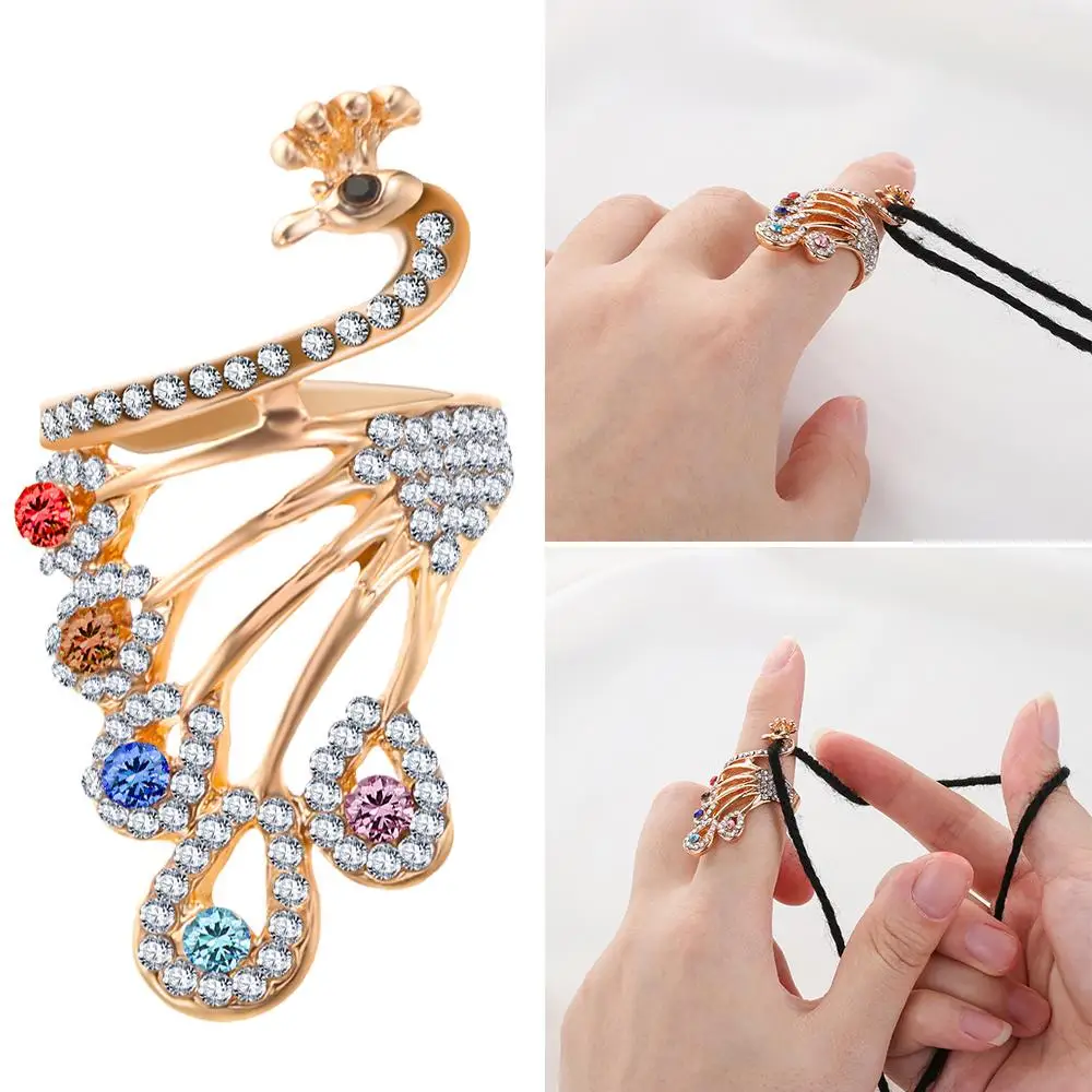 Knitting Loop Crochet Loop Knitting Accessories Peacock Shape Ring Finger Wear Thimble Yarn Guides