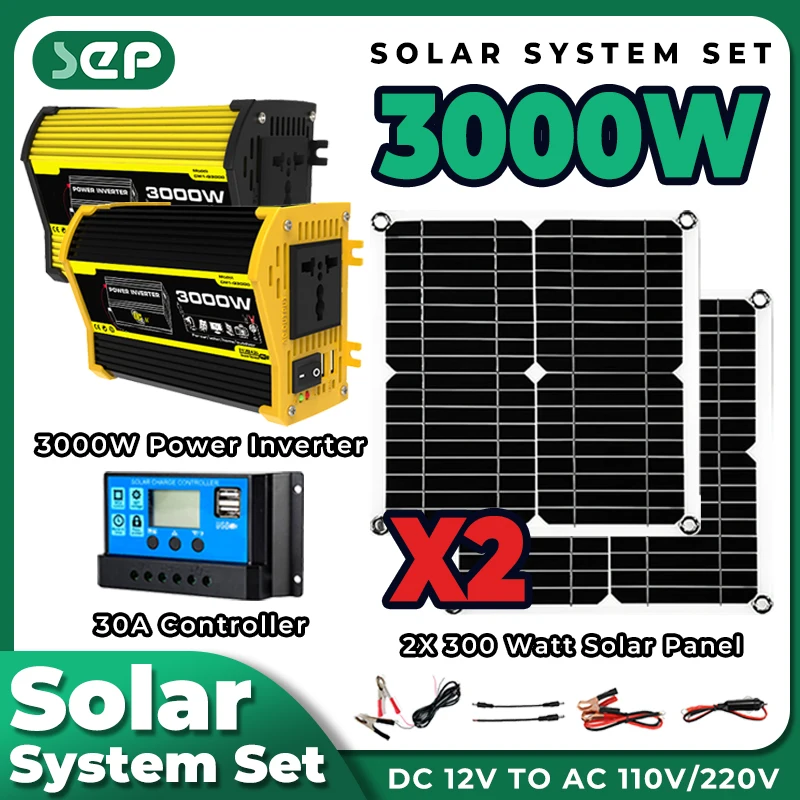 

3000W Inverter Solar Kit USB 5V Solar Panel with 30A Controller off grid solar system solar energy systems set Camping Car Boat