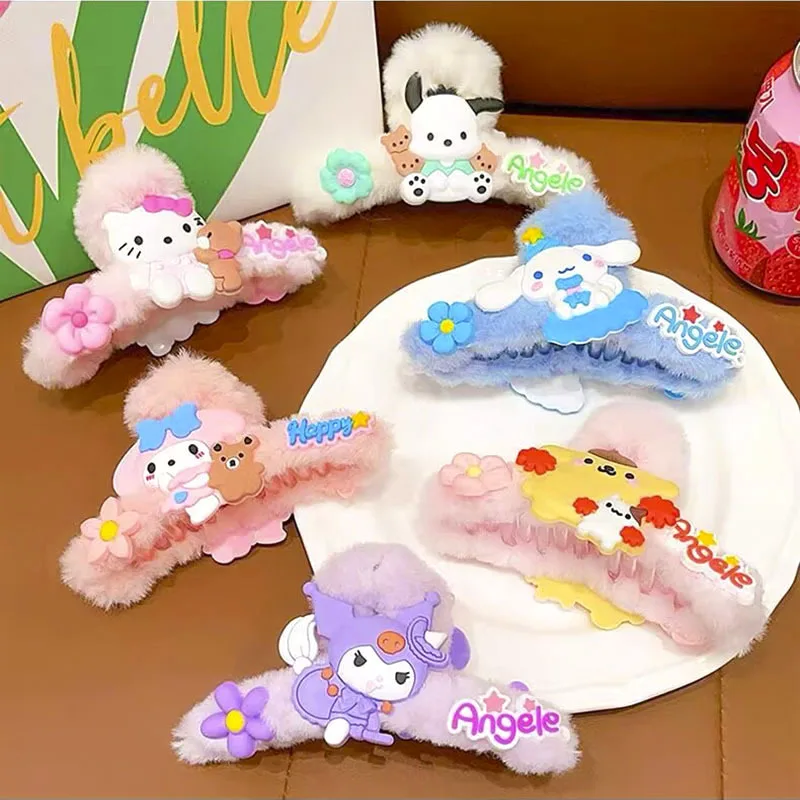 New Cartoon Sanrio Hello Kitty Claw Clip New Large Cartoon Shark Clip Laurel Dog Fluffy Hair Clip Girl Cute Accessories Gift Toy