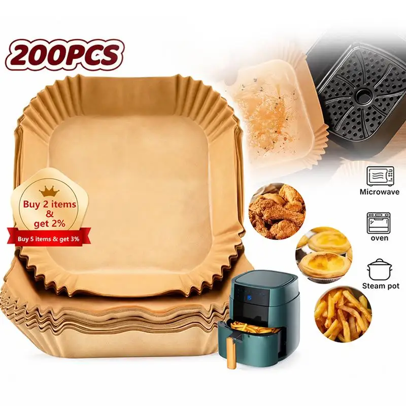 50/100/150/200Pcs Air Fryer Paper Liner Square Air Fryer Reusable Non-stick Parchment Papers Oil-Absorbing Paper Air Fryers