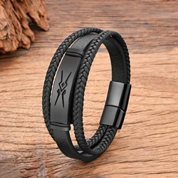 Stainless Steel Bracelet for Men, Multi-Layer Braided Leather Rope, Handmade Jewelry, Hip-Hop, Punk, New, 2024