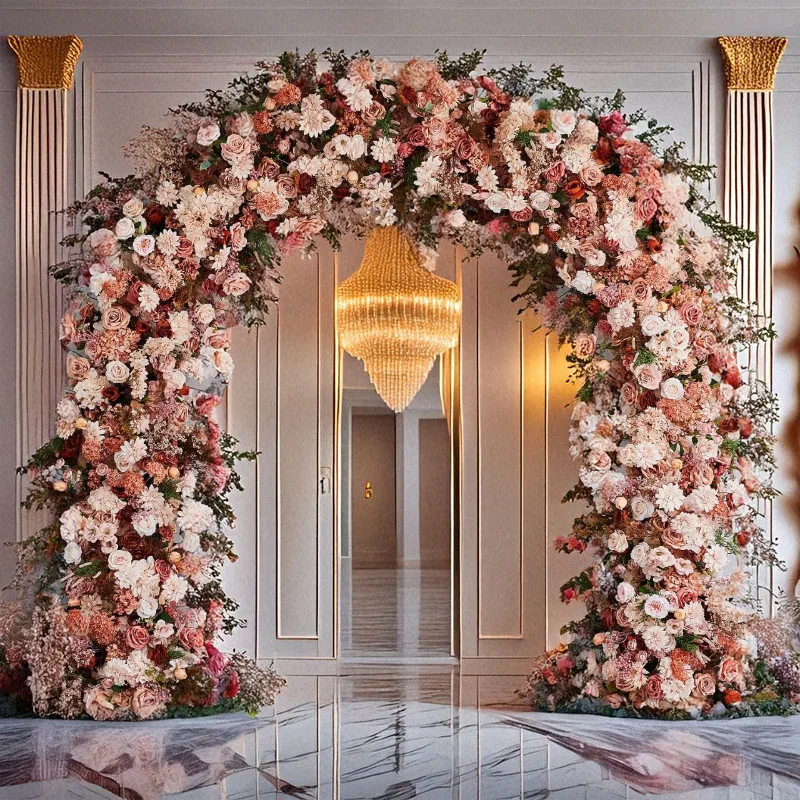 

2,6 м искусственная кофейная розовая арка, цветочная композиция, двухсторонняя европейская цветочная композиция, свадебное украшение