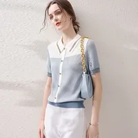 Women's Polo Shirts Button T-shirts Knitted Slim Female Tee Clothing Trend 2025 Cheap Tops Korean Style Synthetic Luxury Youth - Image 3