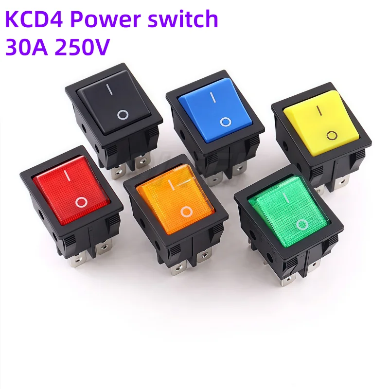 

2PCS KCD4 Rocker Switch 30A 250VAC High Current ON/OFF With Led 4Pin 6Pin 31X25mm Power Switch for Eelding Machine Oven Heater