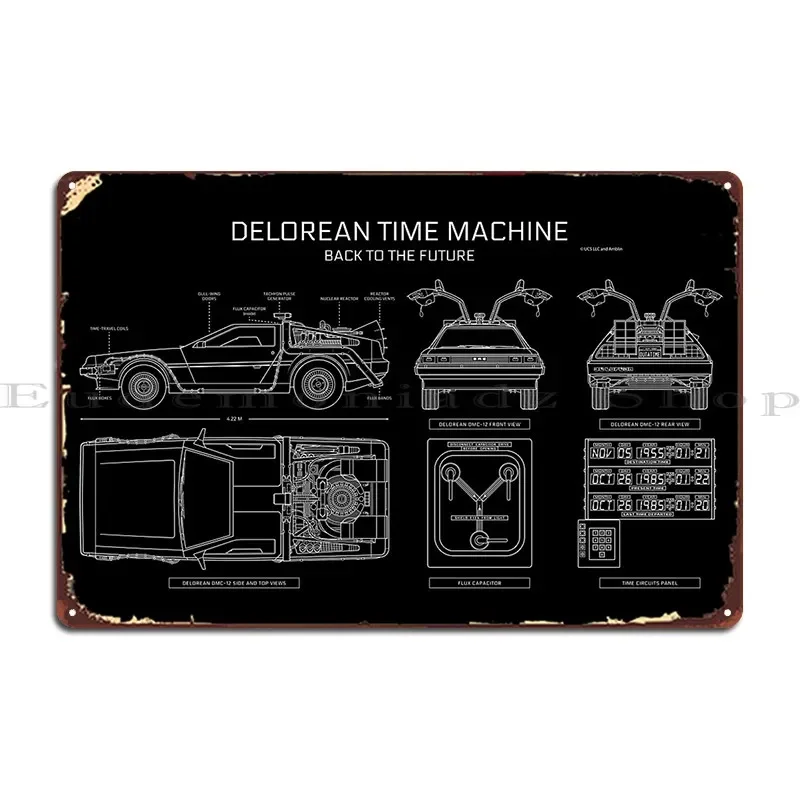 Delorean Time Machine Back To The Future White Stencil No Background Metal Plaque Wall Cave Wall Decor Design Tin Sign Poster