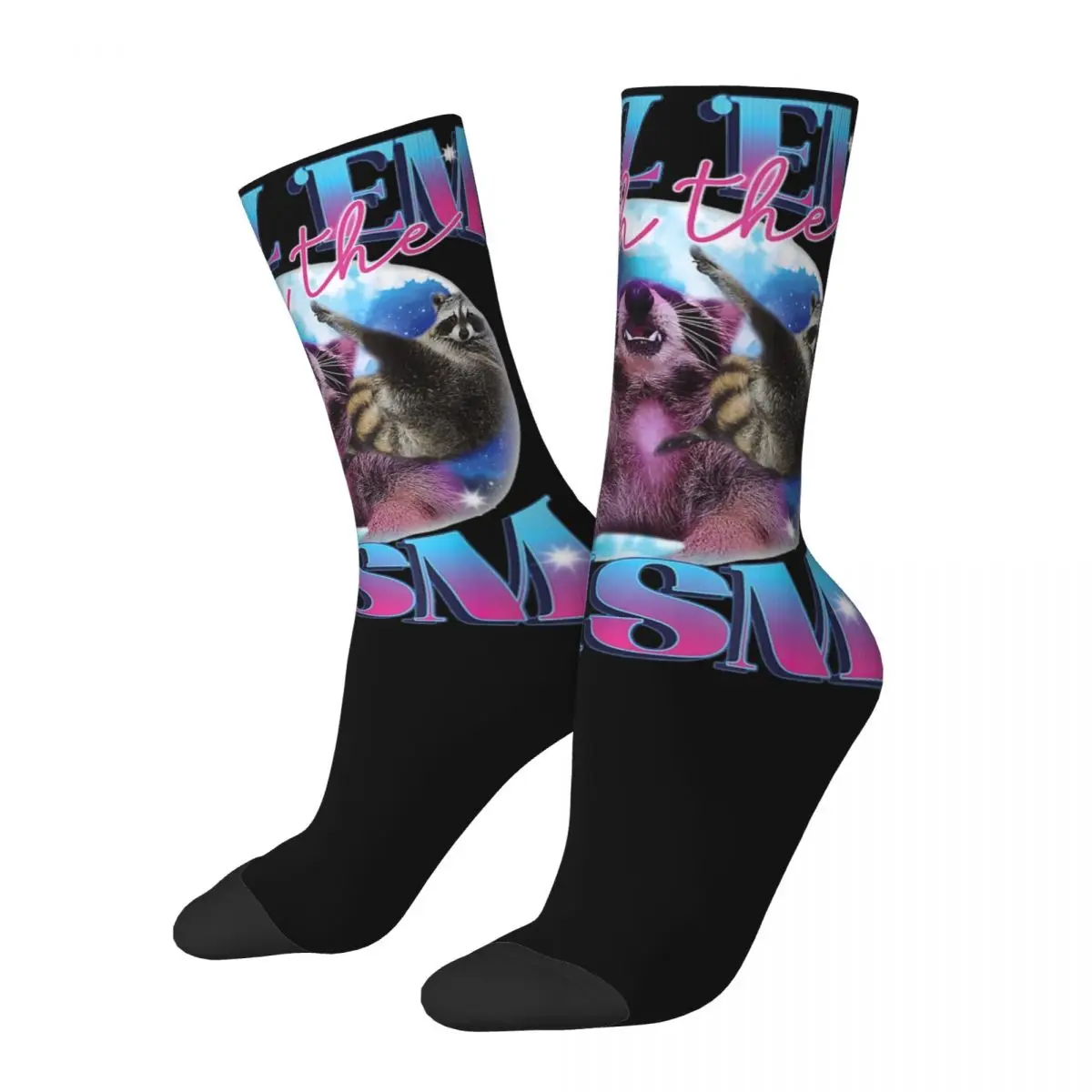 Colorful Funny Rizz Em With The Tism Meme Design Theme Cozy Socks Merch Autistic Opossum Super Soft Crew Socks Sweat Absorbing