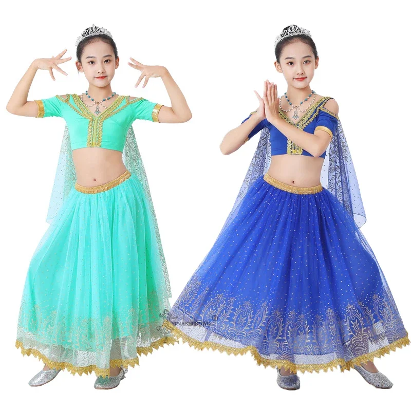 

Girl's Belly Dance Costumes Set Bollywood Egypt/India Belly Dance Children's Day Stage Performance Suit Children Princess Set