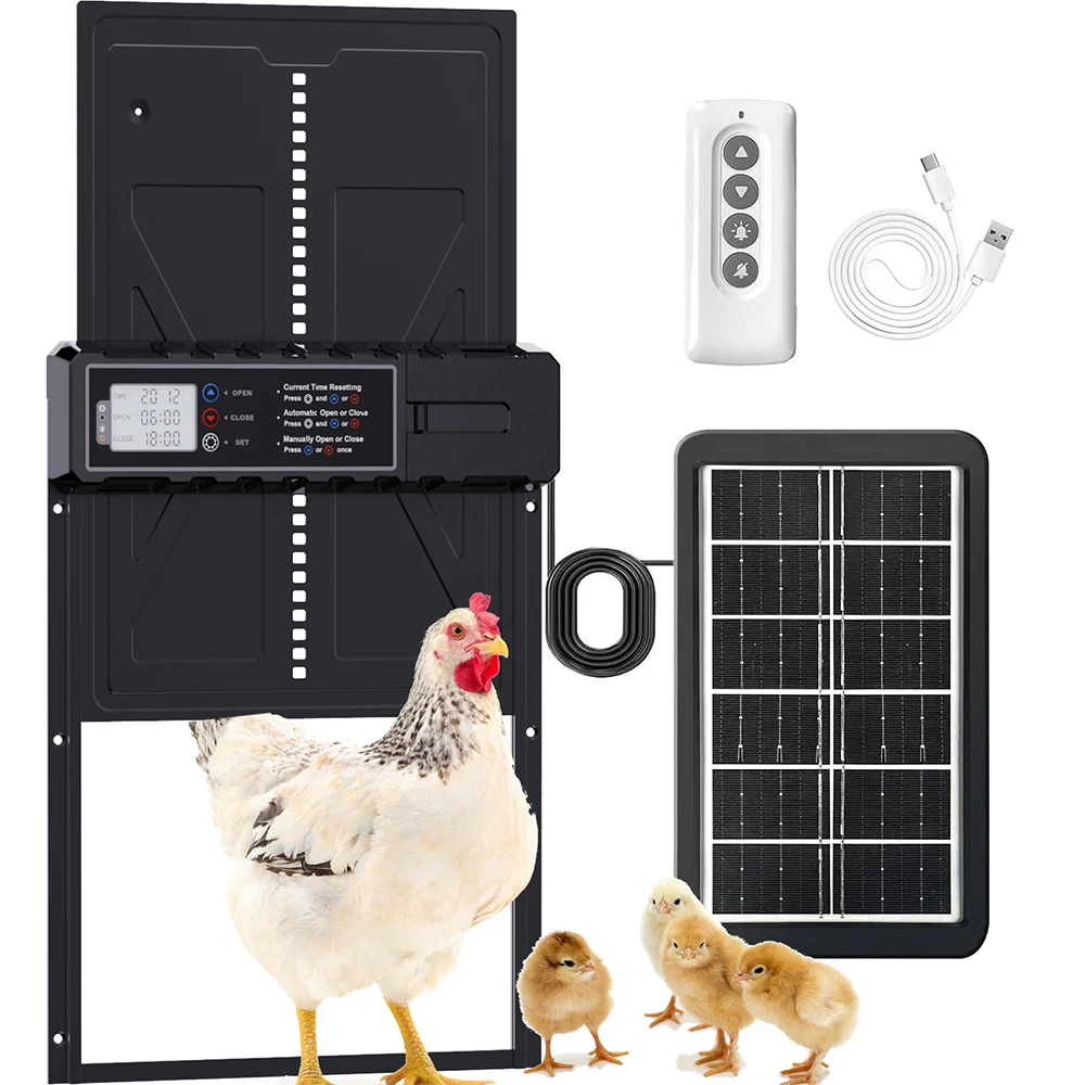 

Large Size Solar Powered Fully Automatic Chicken Coop Door Aluminum Alloy with Timer Remote LCD Control for Easy Coop Management