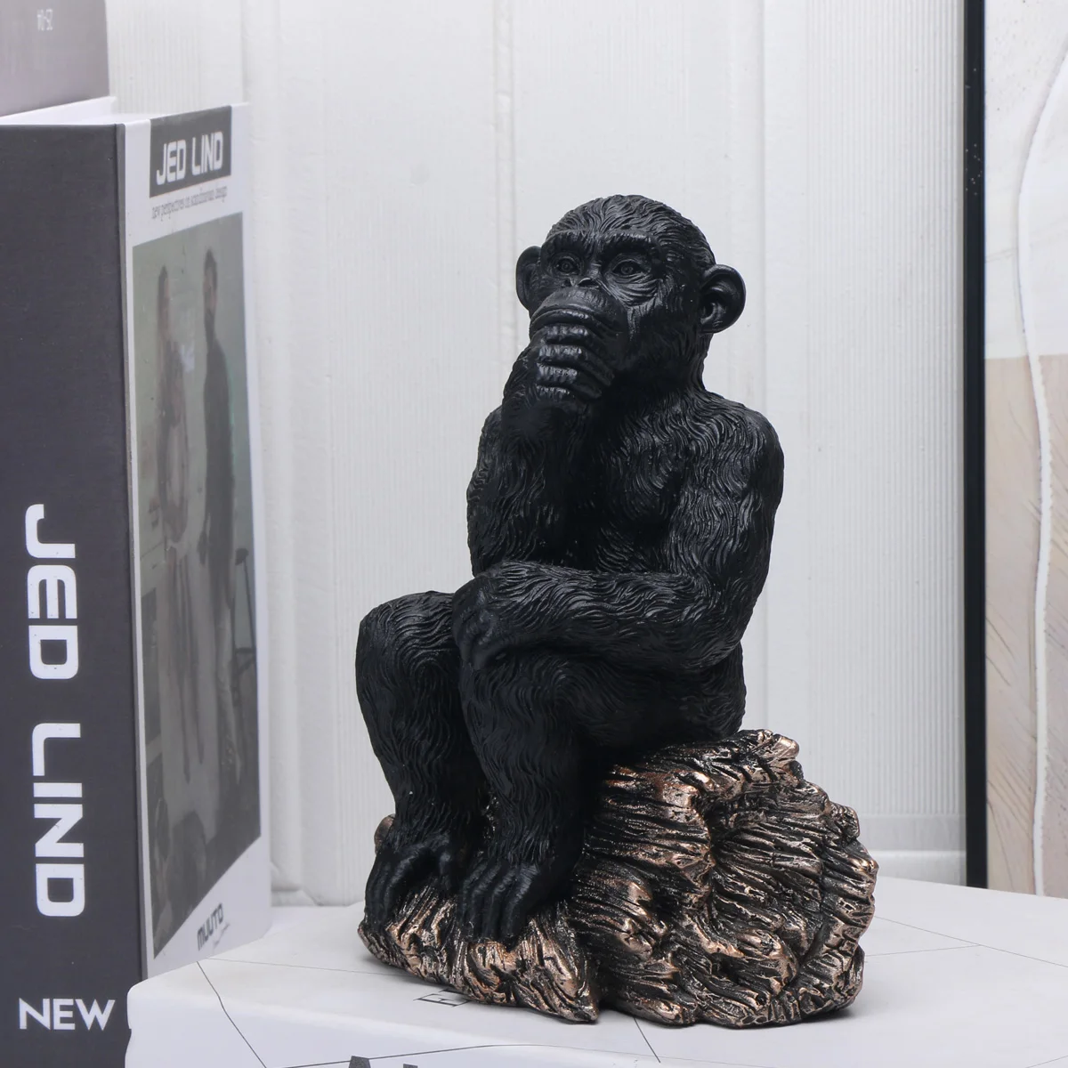 1pc Resin Figurines, Thinker Chimpanzees Abstract Ornament, Sculpture For Home Office Bookshelf Desk Decor