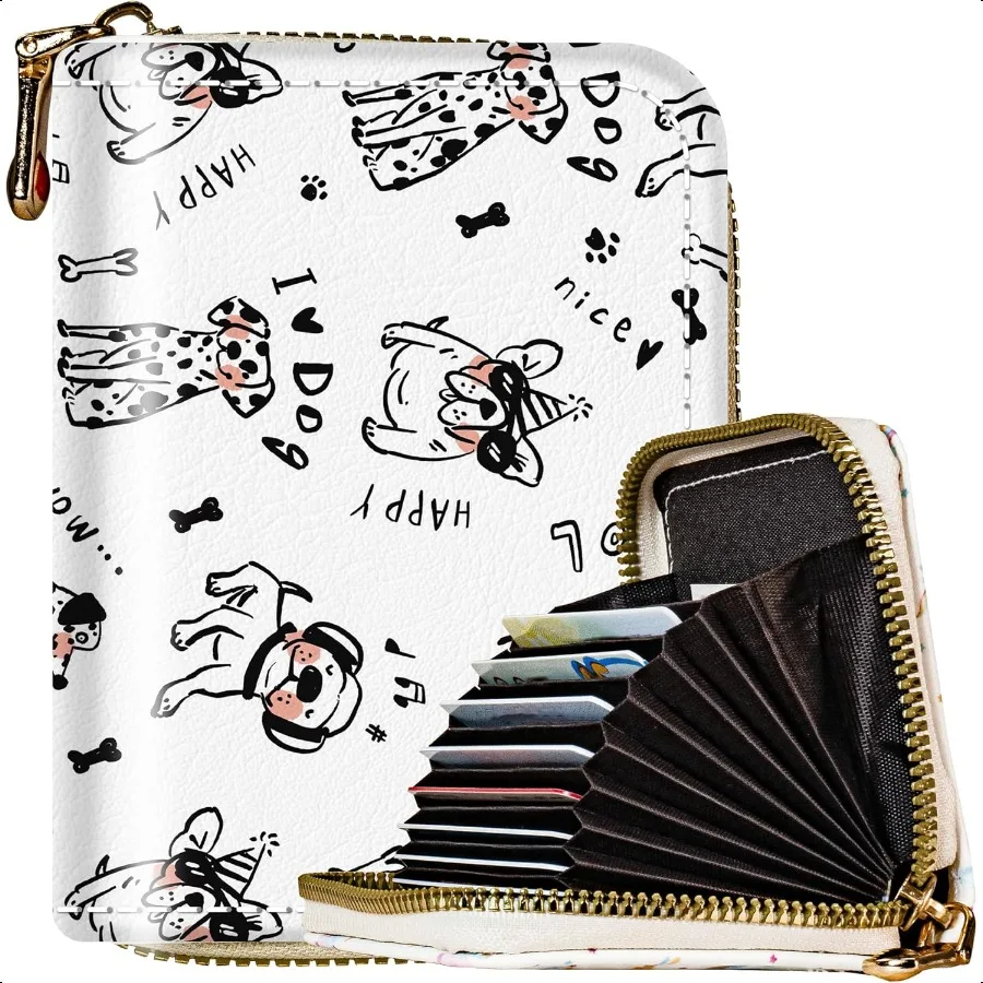 

METALPHA Credit Card Holder for Women Cute RFID Credit Card Wallet with Zipper Dog Lovers Mini Leather ID Card Holders Small Wa