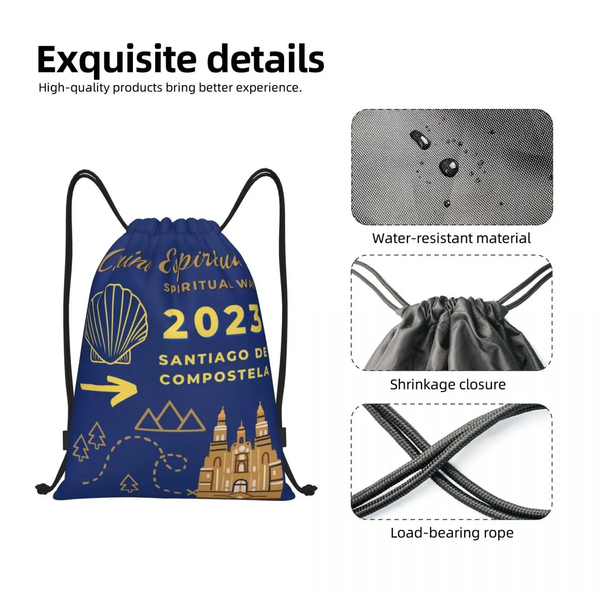 Custom Camino Espiritual Santiago De Compostela Spiritual Way Drawstring Bag for Shopping Yoga Backpacks Sports Gym Sackpack