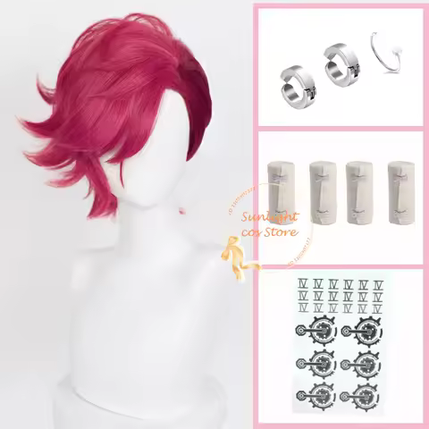 LOL Arcane Vi Cosplay Wig Deep Rose 30cm Short Unisex Wigs VI Anime Cosplay Wig Heat Resistant Synthetic Hair Halloween