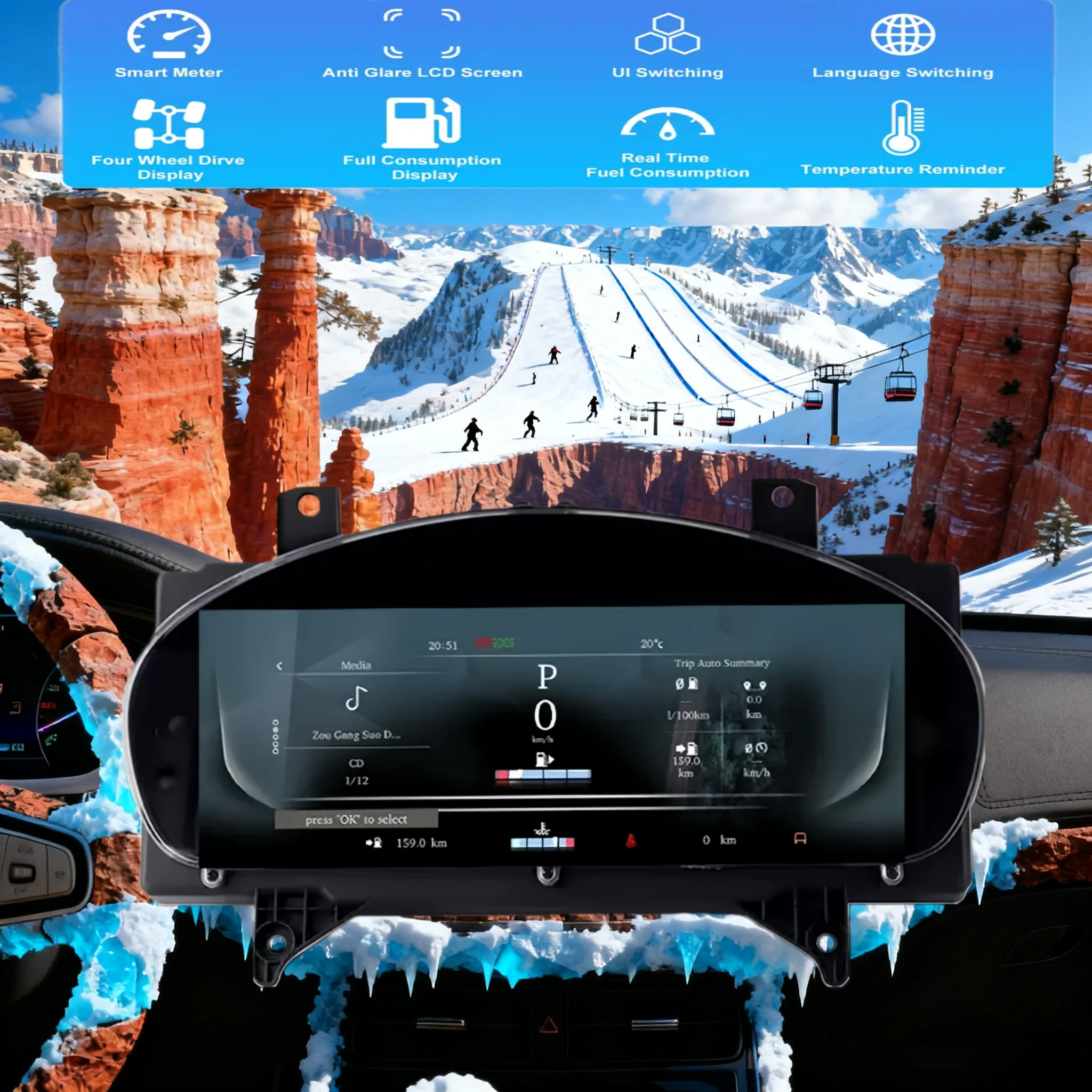 12.3 LCD Carplay Digital Instrument Cluster For Jaguar XE F-PACE F-TYPE E-PACE XJ XJL XF 2010-2020 Car Dashboard Meter Odometer